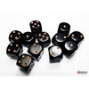 Opaque 16mm d6 Black/gold Dice Block (12 dice)