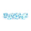 MDG - Flash Resin Poly Set: Clear with Light Blue Numbers Set of 7 Dice