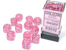 Borealis - 16mm d6 Pink/silver Luminary Dice Block (12 dice)