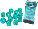 Borealis - 16mm d6 Teal/gold Luminary Dice Block (12 dice)