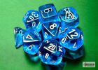 Lab Dice - Translucent Polyhedral Tropical Blue/white 7-Die Set (with bonus die)