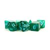 Dice - Acrylic Dice: Stardust - Green with Blue Numbers Polyhedral Dice Set